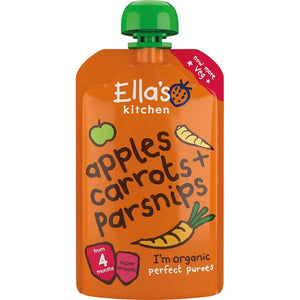 Ella's Kitchen organic carrots apples + parsnip 120g. Expiry date, 1-Jun-26