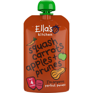 Ella's Kitchen organic butternut squash carrots apples + prunes 120g. Expiry date: 7/1/2026