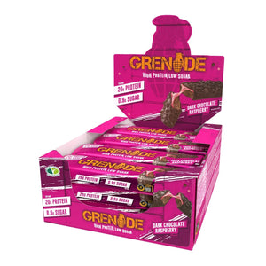 Grenade Dark Chocolate Raspberry - High Protein Bar - Low Sugar (60gm x 12) Box