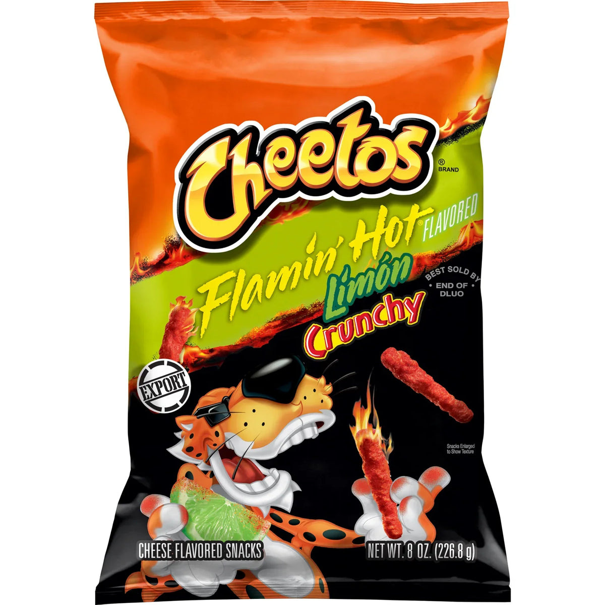 Cheetos Crunchy Flaming Hot Limon Flavored Snack, Made with Real Cheese, 8 OZ (226g) - Export