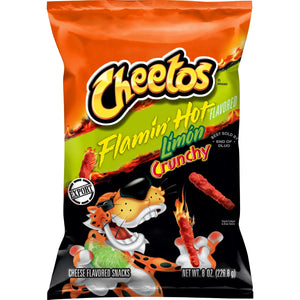 Cheetos Crunchy Flaming Hot Limon Flavored Snack, Made with Real Cheese, 8 OZ (226g) - Export
