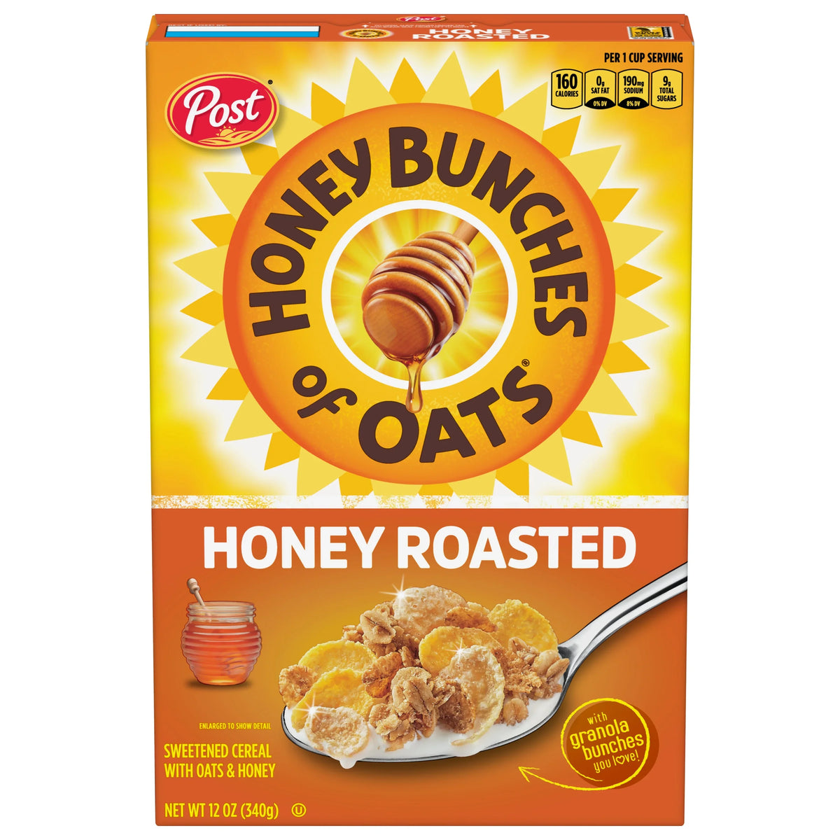 Post Honey Bunches of Oats Honey Roasted, Low Fat,with Whole Grain Cereal 340gm