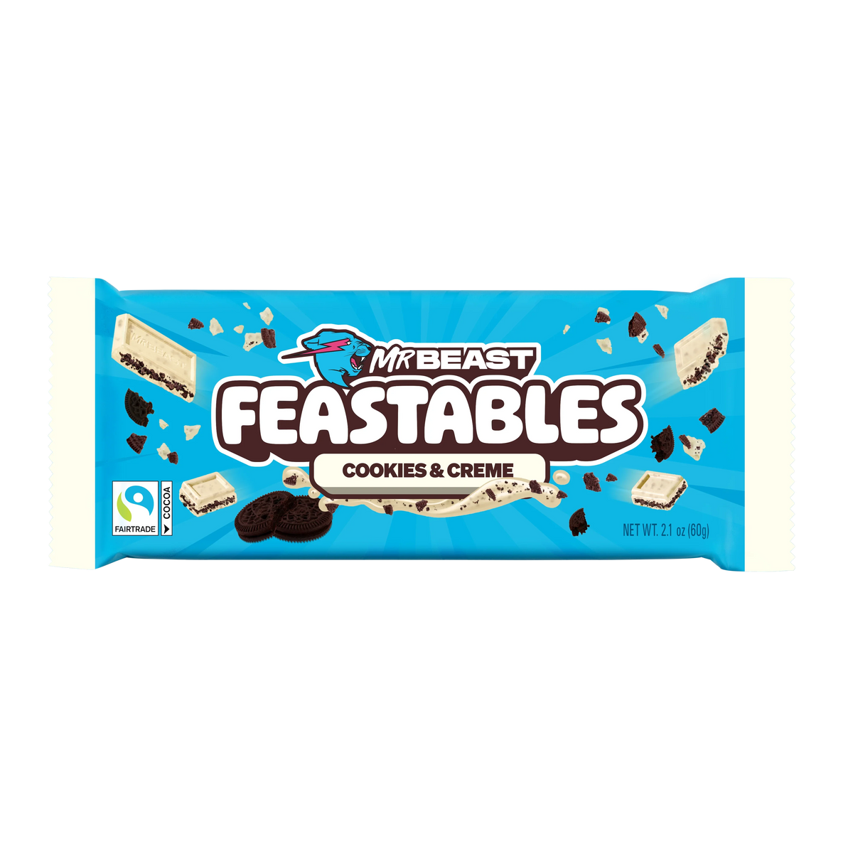 Mr Beast Feastables Cookies & Creme Chocolate Bar 60g, Made with Grass-Fed Milk Chocolate and Organic Cocoa (Near Expiry)
