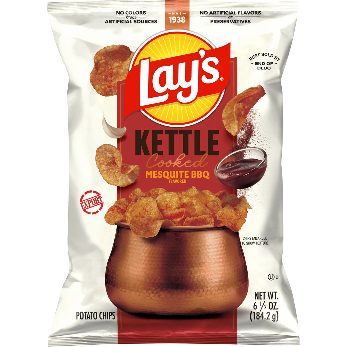 Lay's Kettle Cooked Mesquite BBQ Flavored Potato Chips 6.5 OZ (184g) - Export