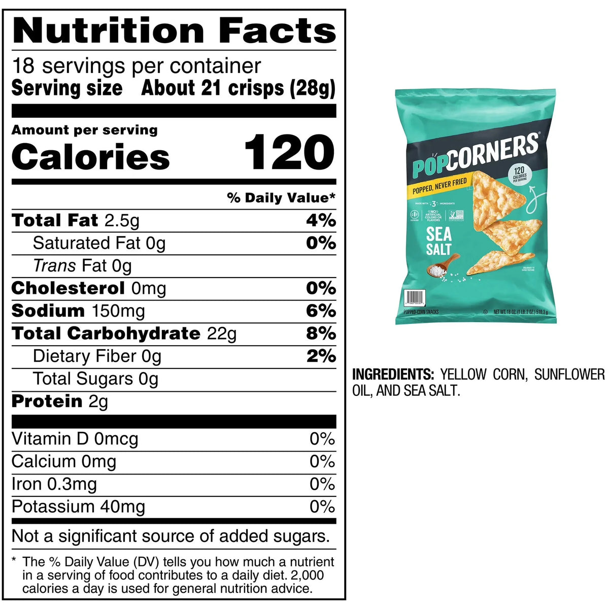 Popcorner Sea Salt Popped Corn Chips, 28.3g