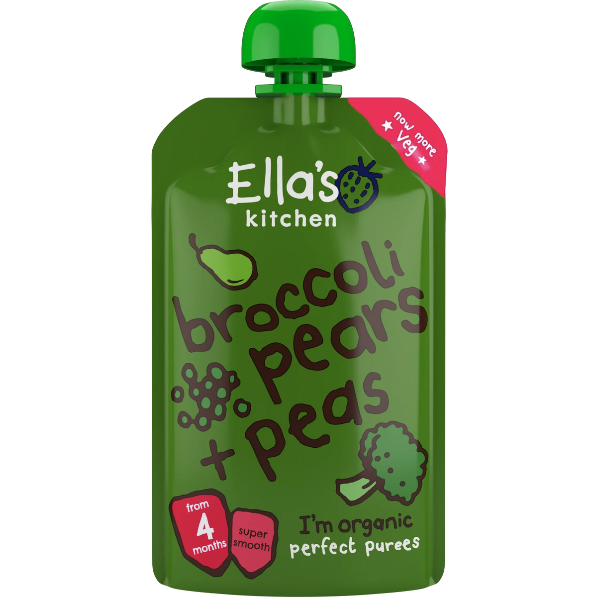 Ella's Kitchen organic broccoli pears + peas 120g. Expiry date: 1-Jun-26