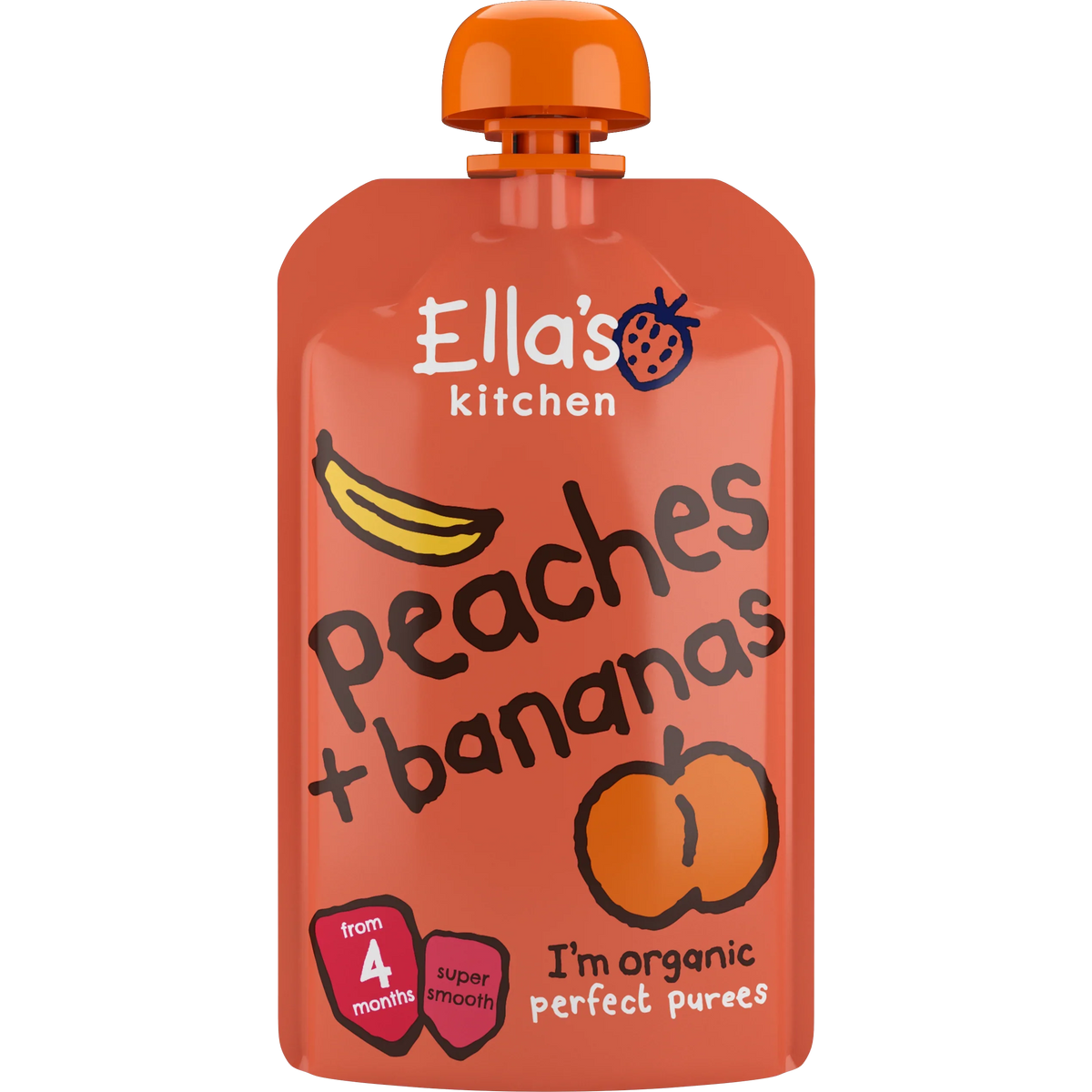 Ella's Kitchen organic peaches + bananas 120g. Expiry date: 12-Jun-26