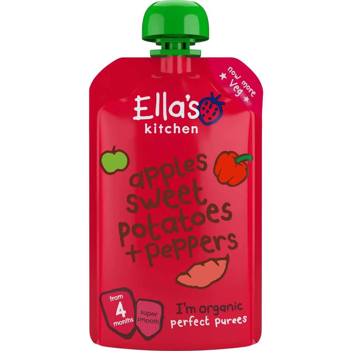 Ella's Kitchen organic red peppers sweet potatoes + apples 120g, Expiry date: 1-May-26