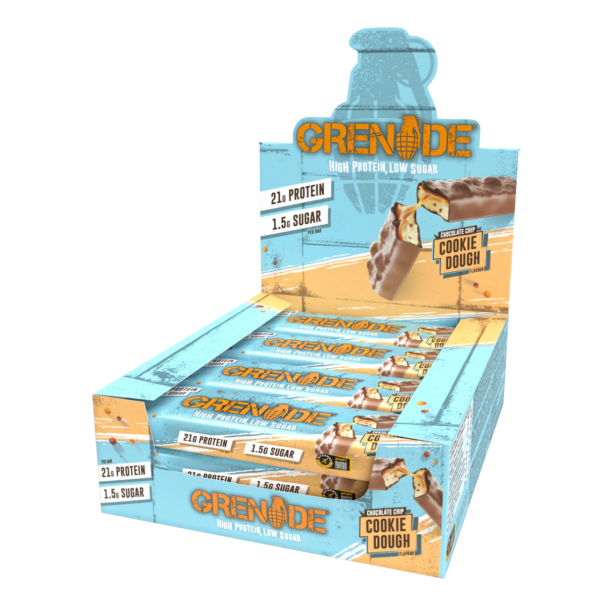 Grenade Chocolate Chip Cookie Dough - High Protein Bar - Low Sugar (60gmx 12) Box