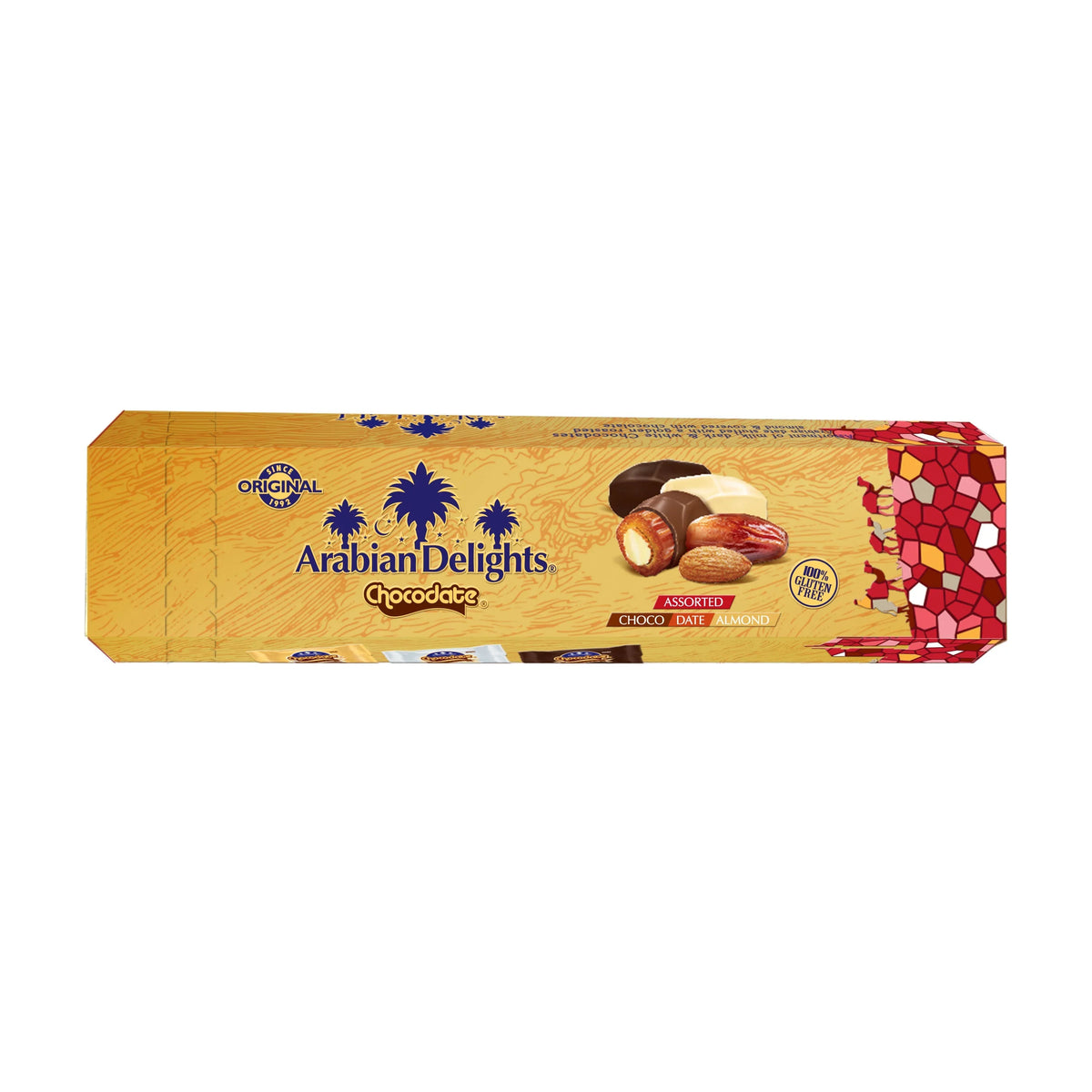 Arabian Delights Assorted Chocodate, Classic Chocolate Coated Bite-Sized Snacks, Stuffed w/ Golden Roasted Almonds ,Dates| Snacks & Sweets Pouch