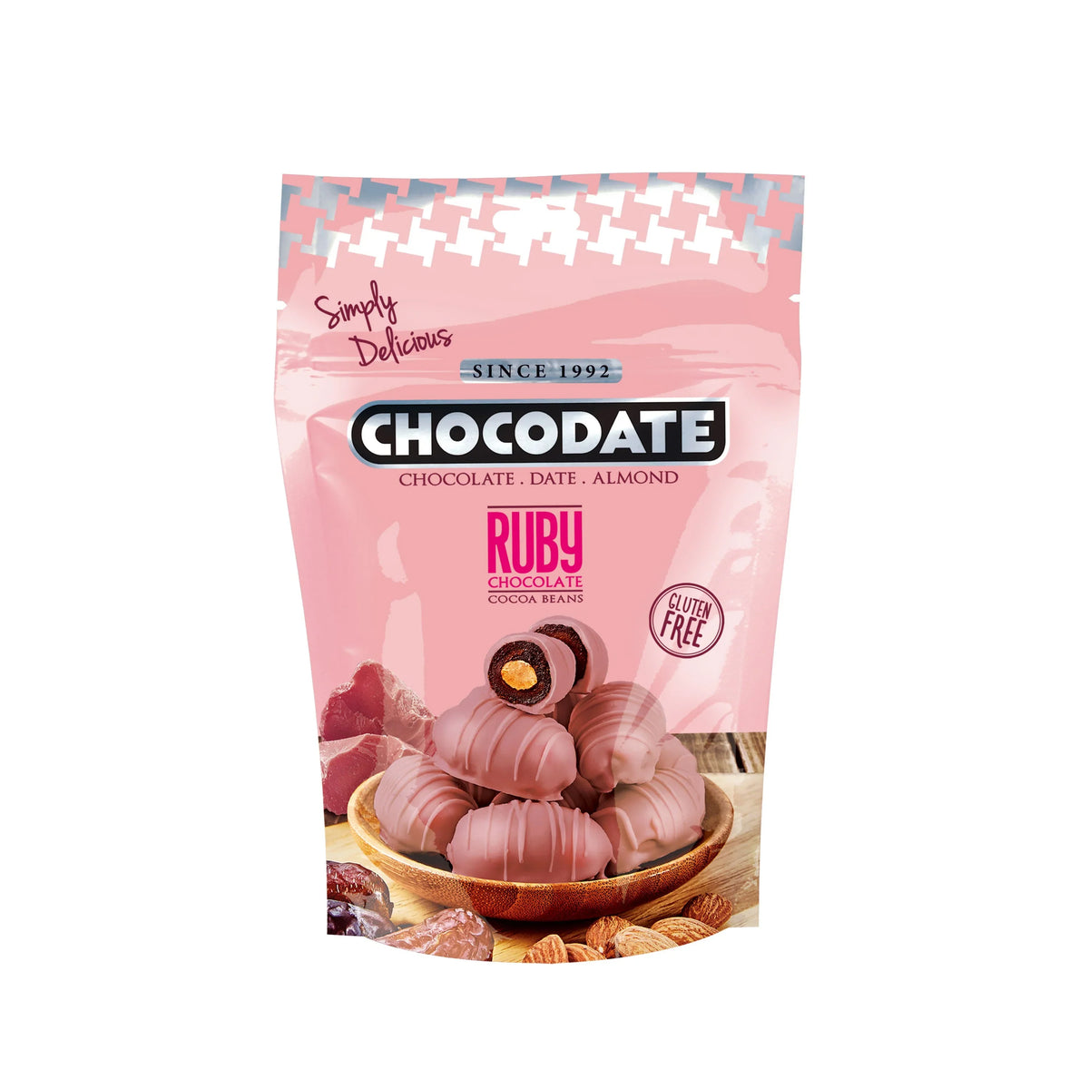 Chocodate Exclusive Ruby | Exquisite Bite Sized Delicacy | Handmade Treat - Rich Silky Chocolate - Velvety Arabian Date - Golden Roasted Almond - Perfect Snacking