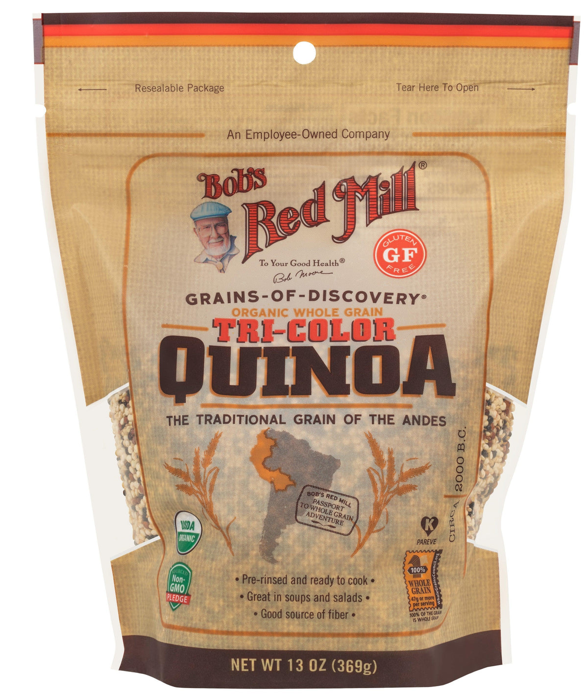 Bob's Red Mill Organic Whole Grain Tricolor Quinoa Grains, Gluten Free, Non-GMO 369gm