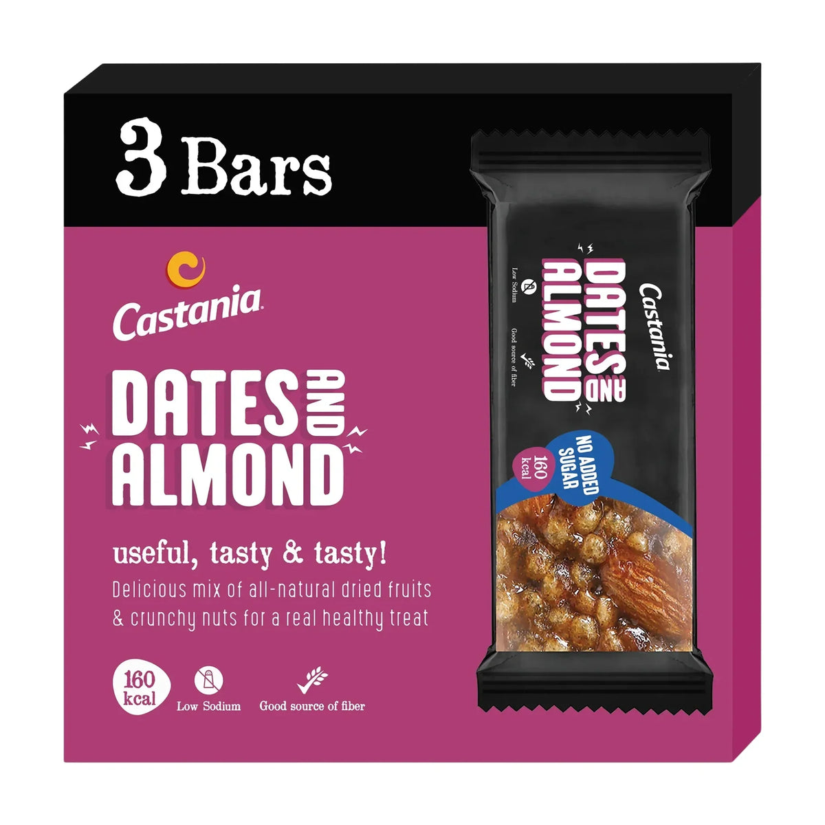 Castania Dates & Almonds No Added Sugar Healthy Bar 35G (3 Bars) Tripack