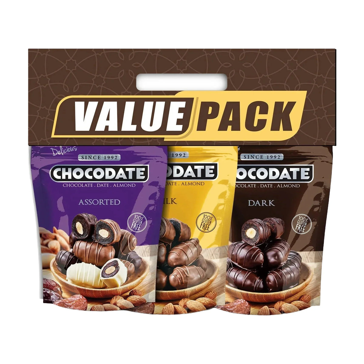 Chocodate Assorted Chocolate Dates, 3 × 80 g