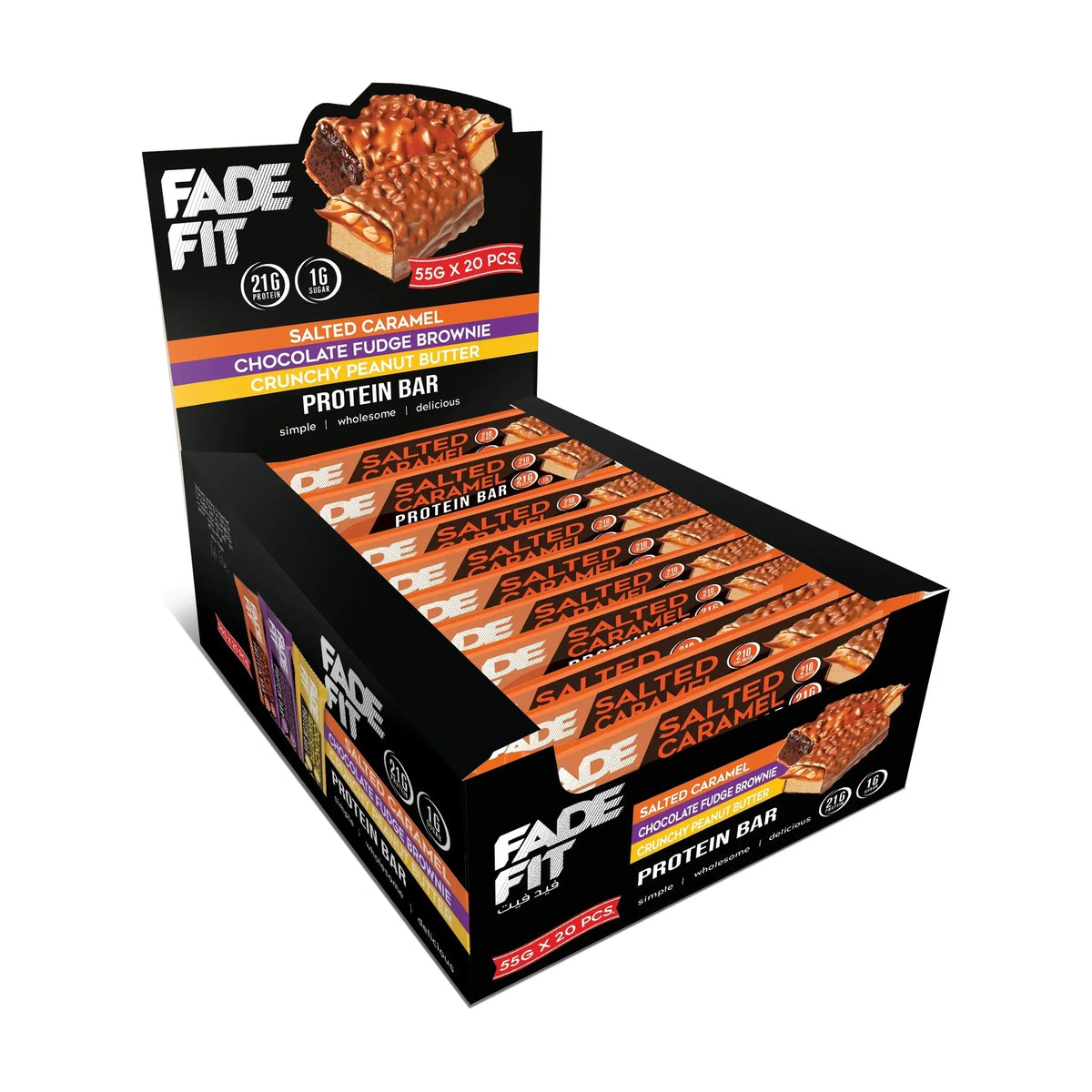 Fade Fit Salted Caramel Protein Bars, 20 × 55 g