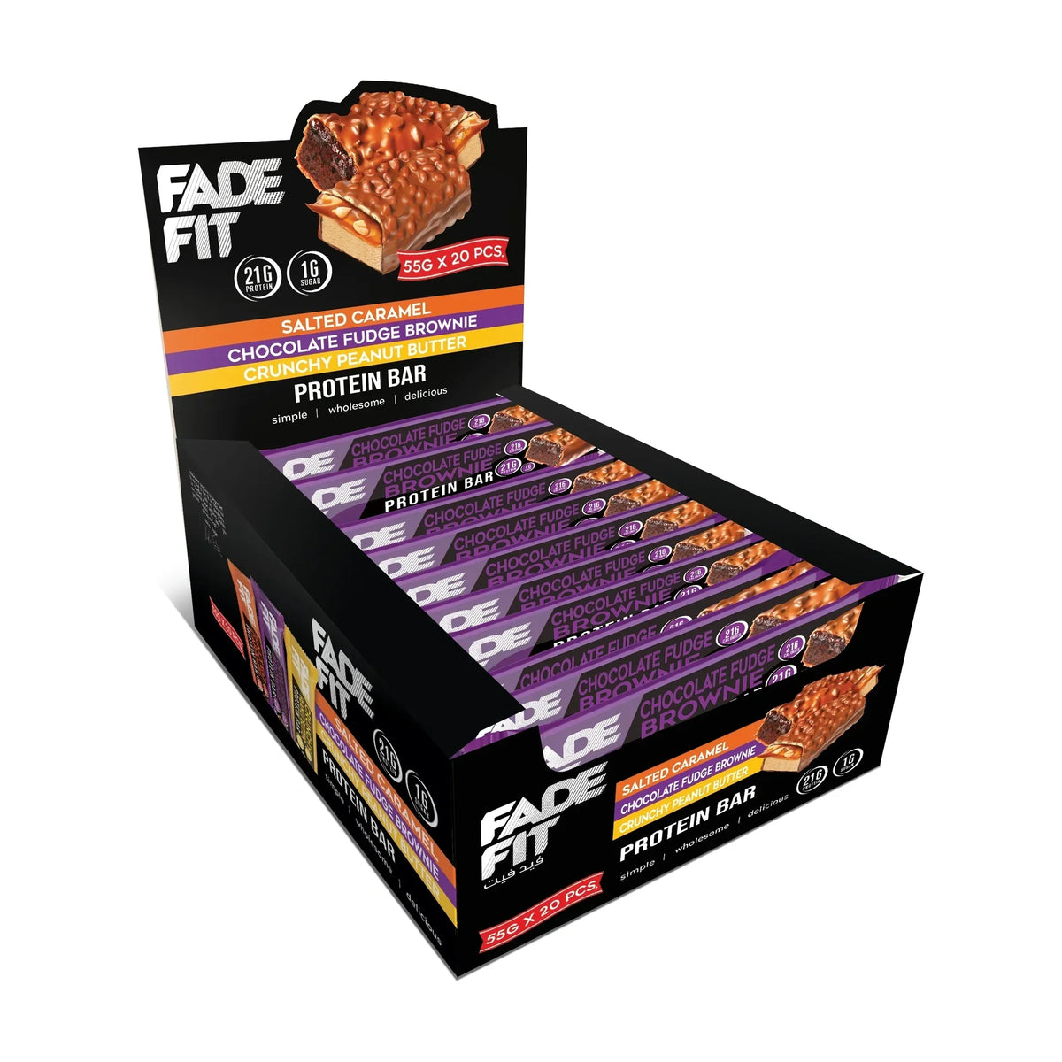 Fade Fit Chocolate Fudge Brownie Bars, 20 × 55 g
