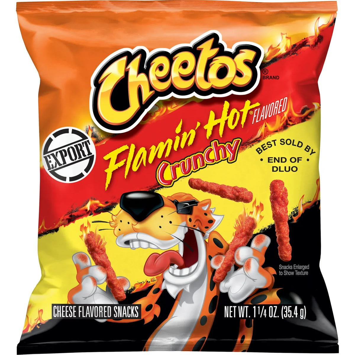 Cheetos Crunchy Flaming Hot Cheese Flavored Snack, Made with Real Cheese, - Export