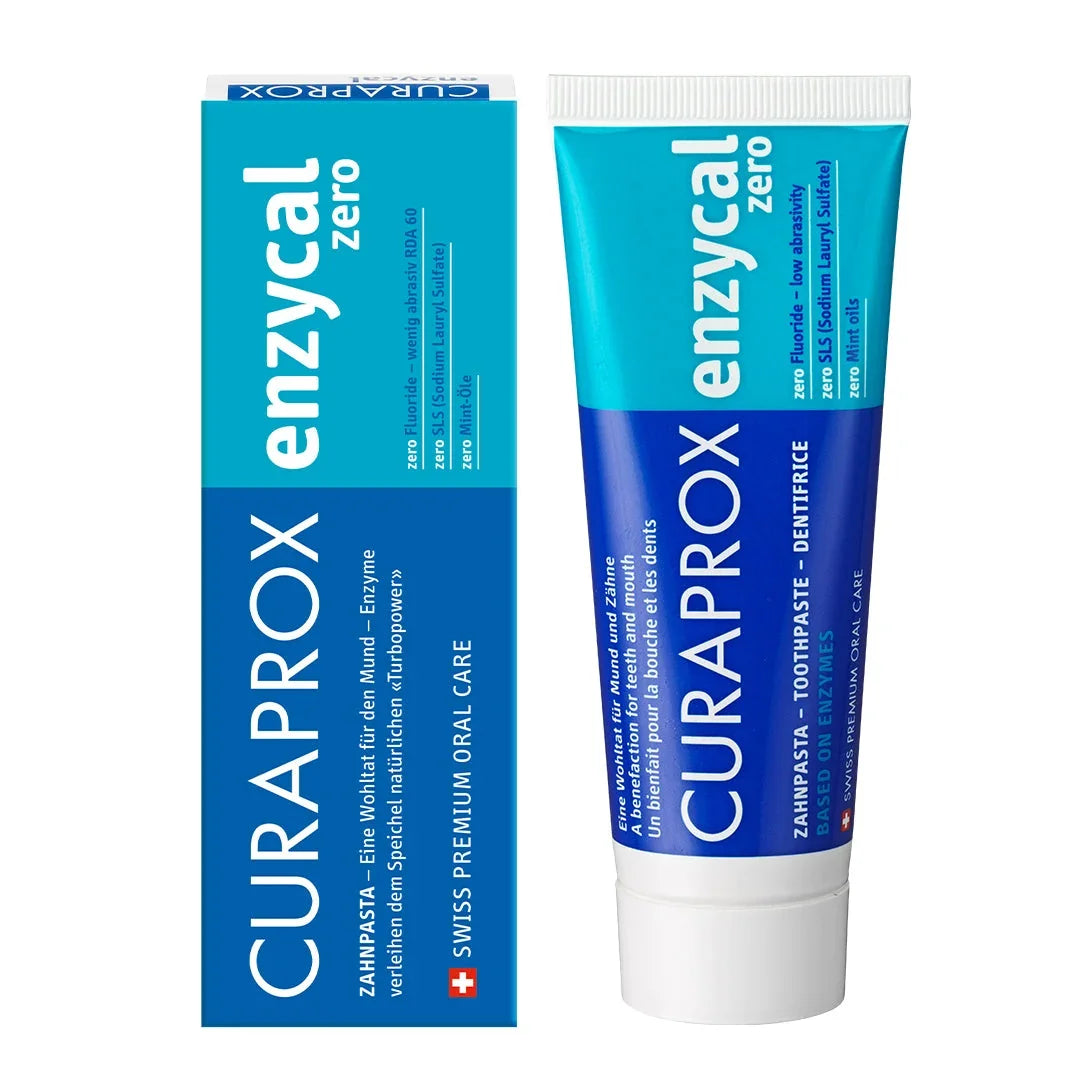 معجون أسنان CURAPROX Enzycal Zero خالٍ من الفلورايد 75 مل - معجون أسنان إنزيمي للعناية اليومية اللطيفة بالفم