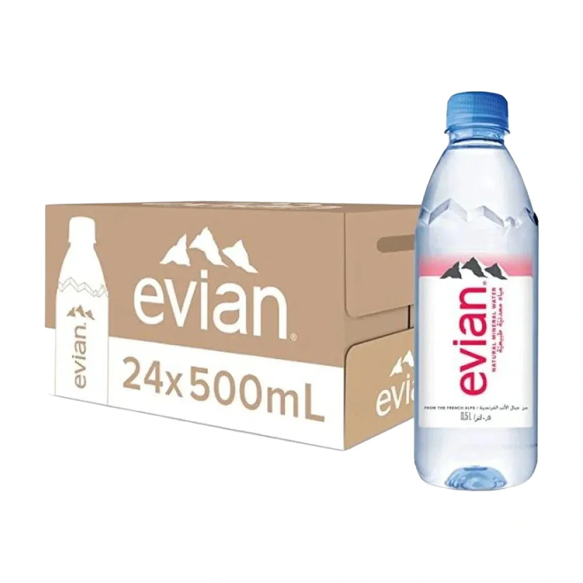 Evian Natural Mineral Water, 24 × 500 ml