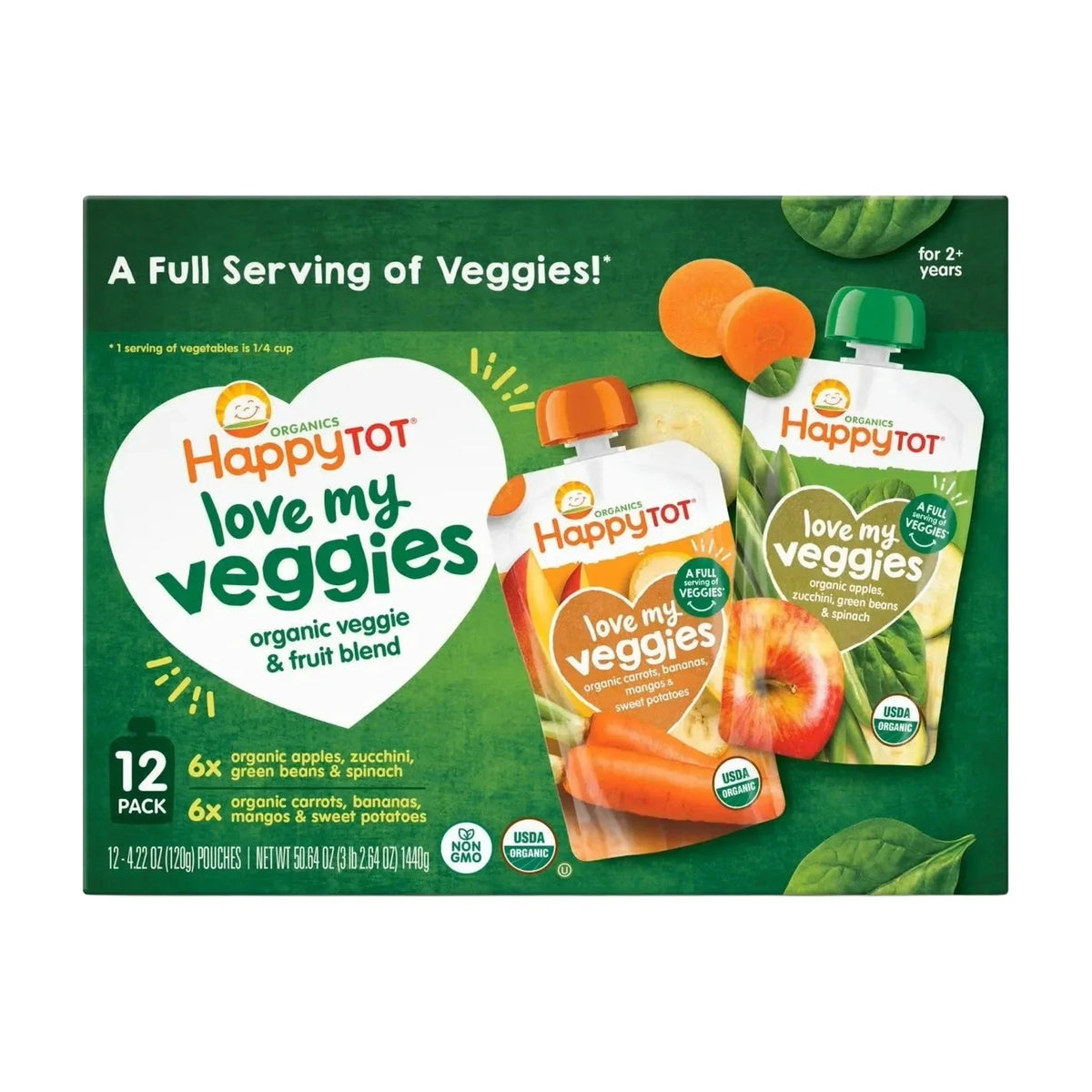 Happy Tot Love My Veggies Pouches, 12 × 120 g