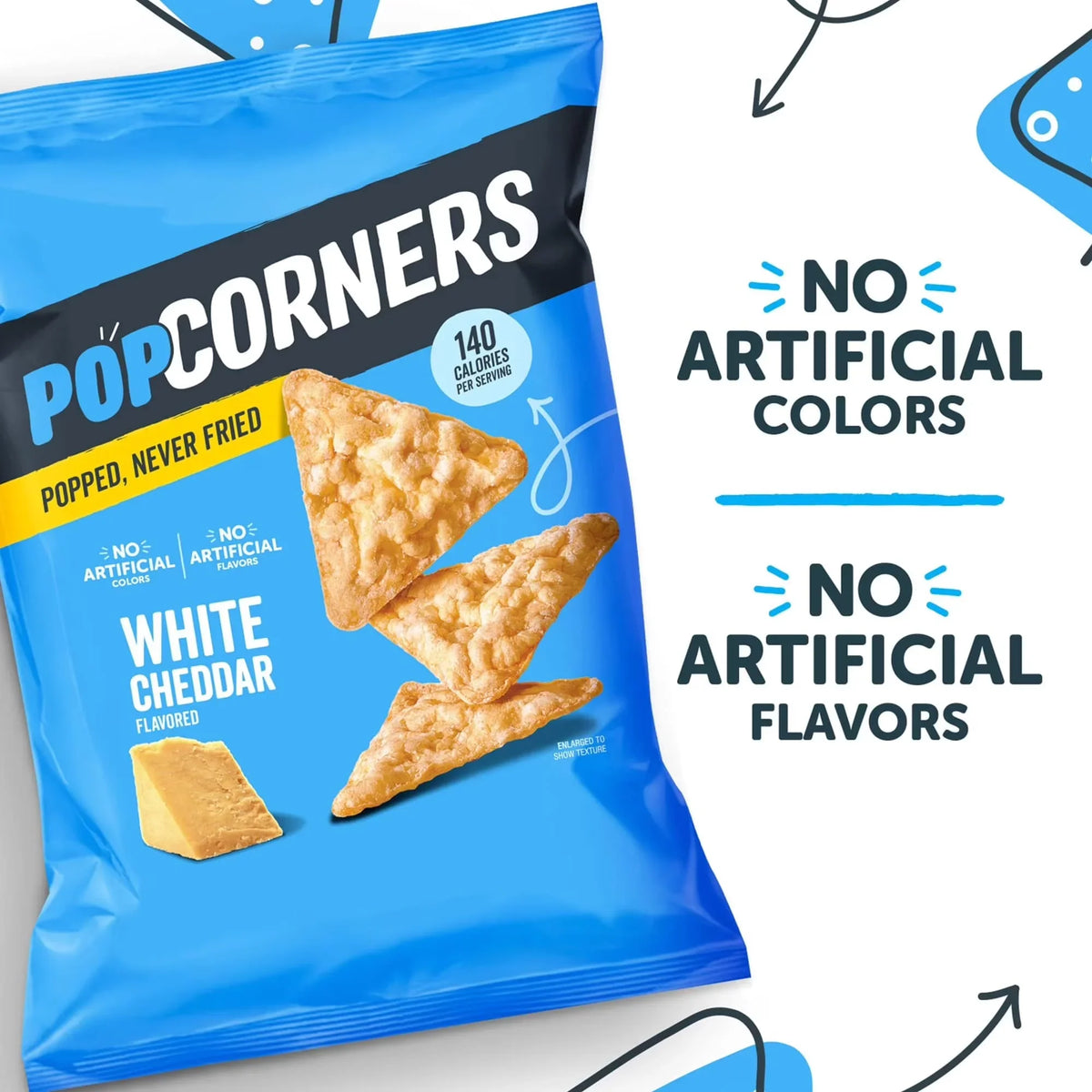 Popcorner White Cheddar Popped Corn Chips, 28.3g