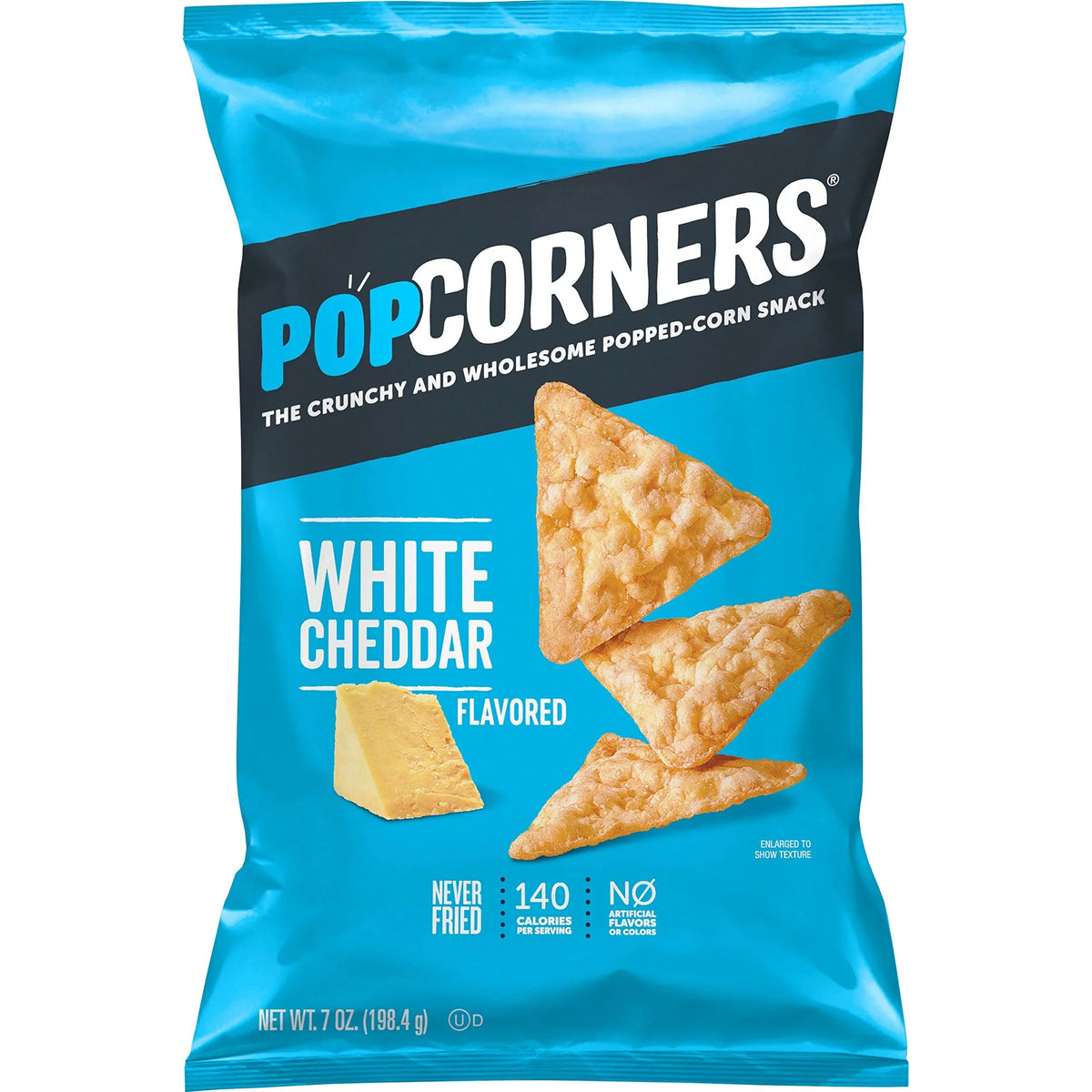 Popcorners White Cheddar Flavored Corn Snacks, Never Fried,140Cal, 7 OZ (198g) - Export